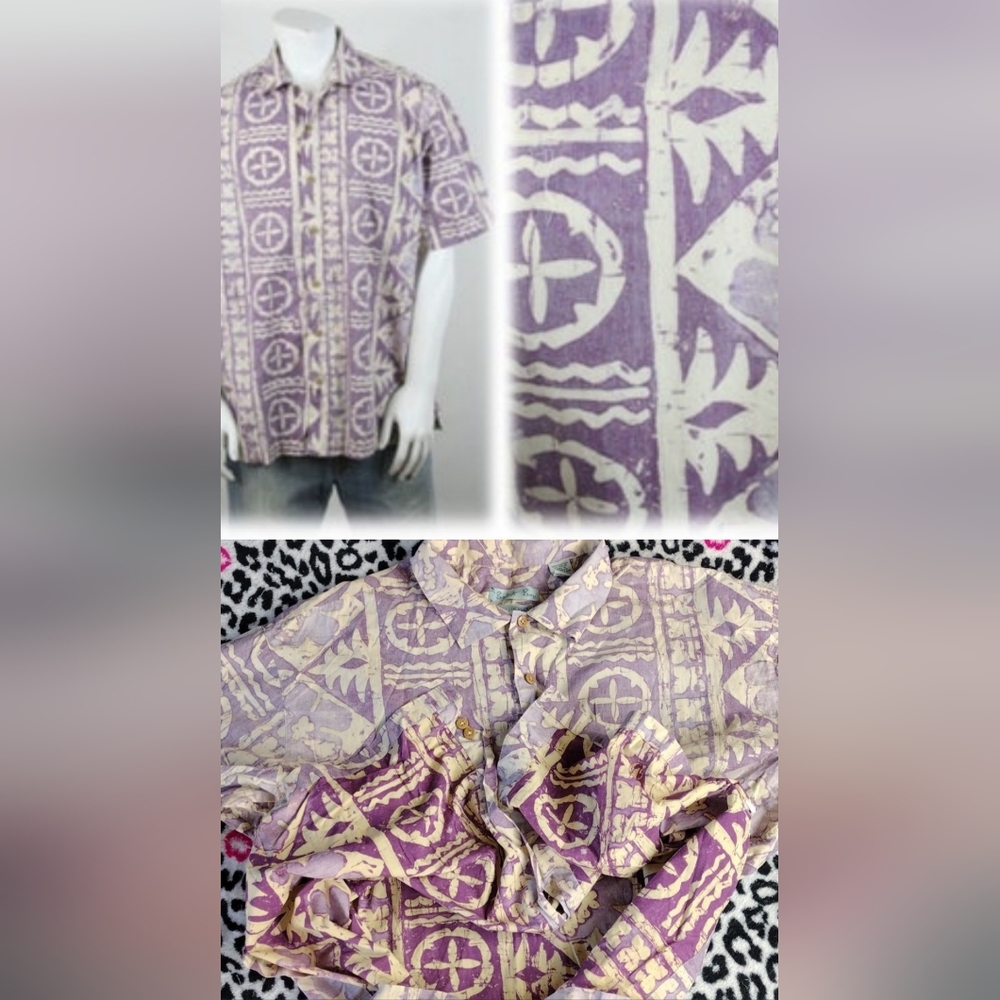 Batik Bay Vintage Purple Reverse Dye Print Button Down